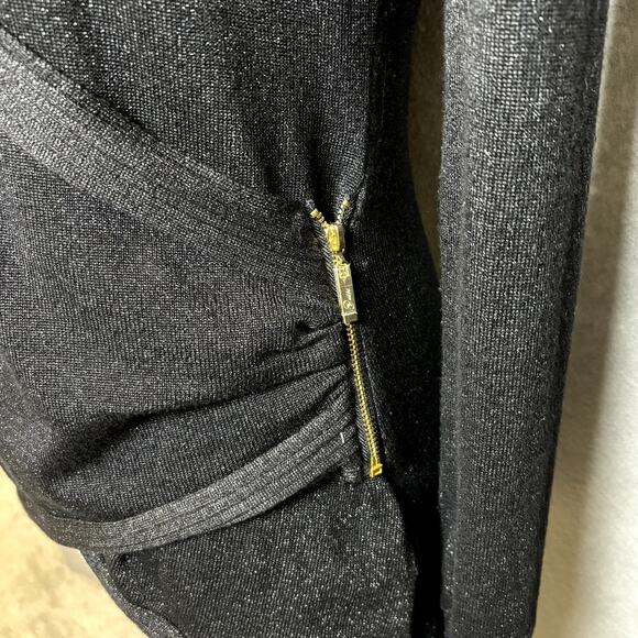Guess Black Glitter Plunge Zip Wrap Knit Event Evening Holiday Party Sweater M - Picture 3 of 5